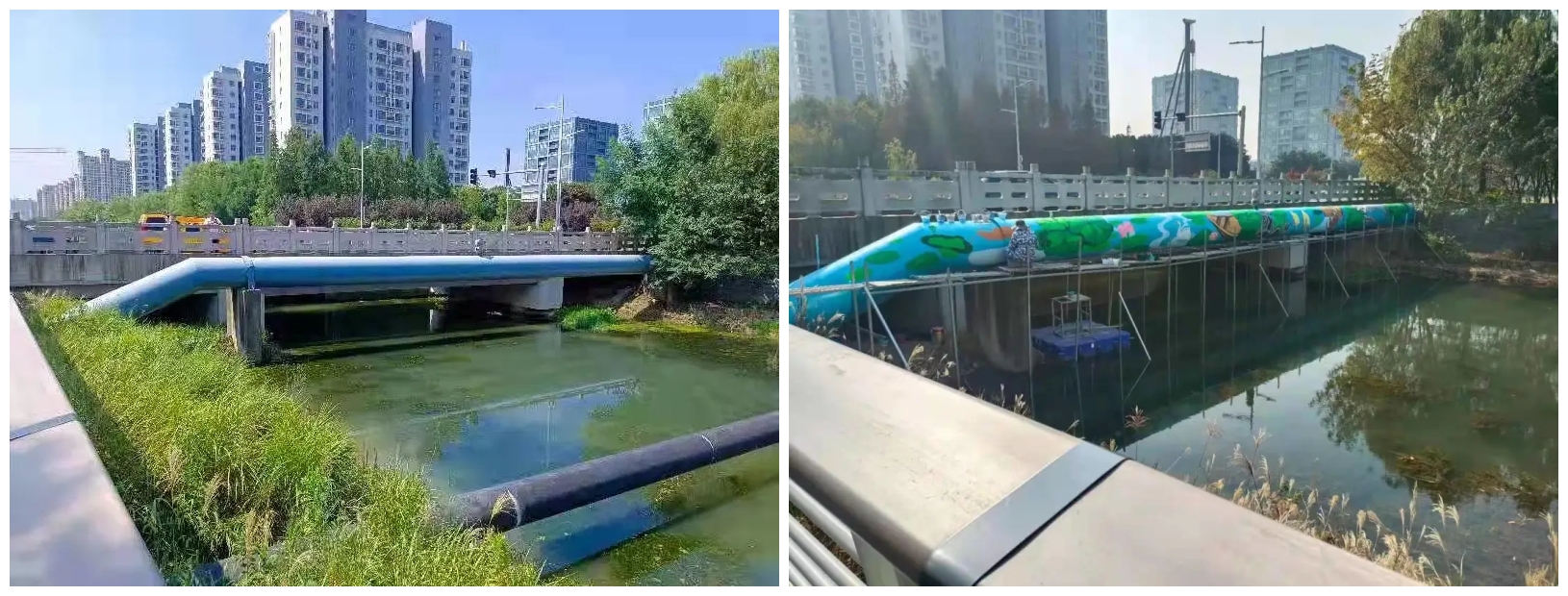 主要采取架空管道迁移后重新排列和架空管道外立面装饰美化两种改善